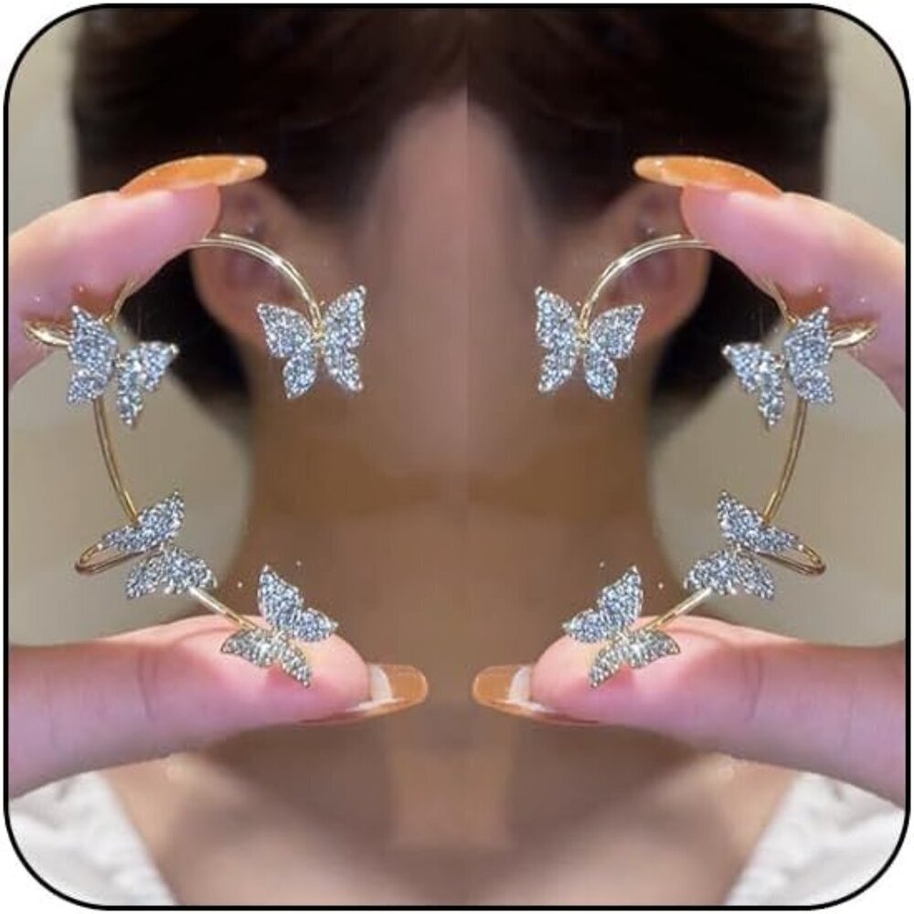Butterfly Ear Cuffs Earrings Rhinestone Butterfly Ear Wrap No Piercing Ear Cuff